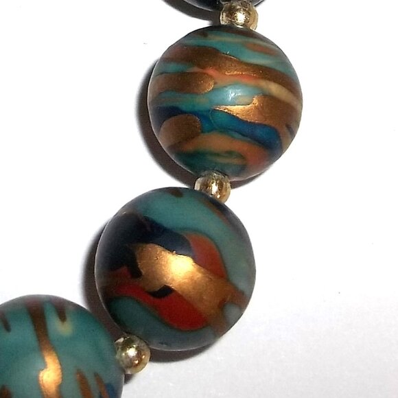 Vintage Necklace Beaded Blue Gold Fashion Accessory Jewelry Woman Unique C647 - Picture 7 of 7